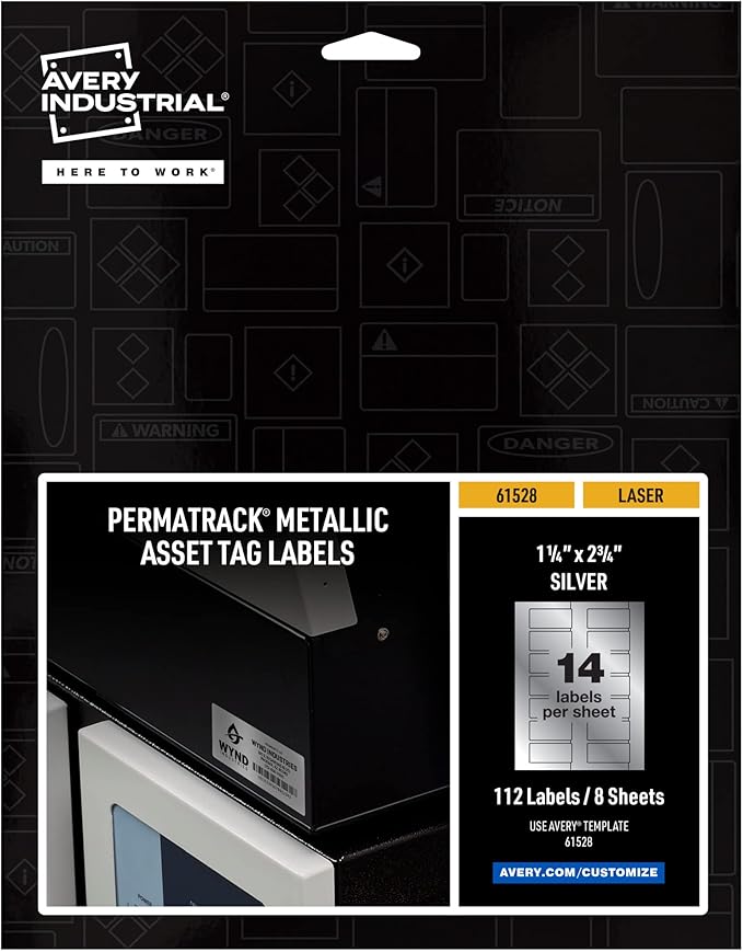 Avery Metallic Asset Tag Labels, 1-1/4 x 2-3/4", Laser Printable Tags, 112 Waterproof Labels (61528)