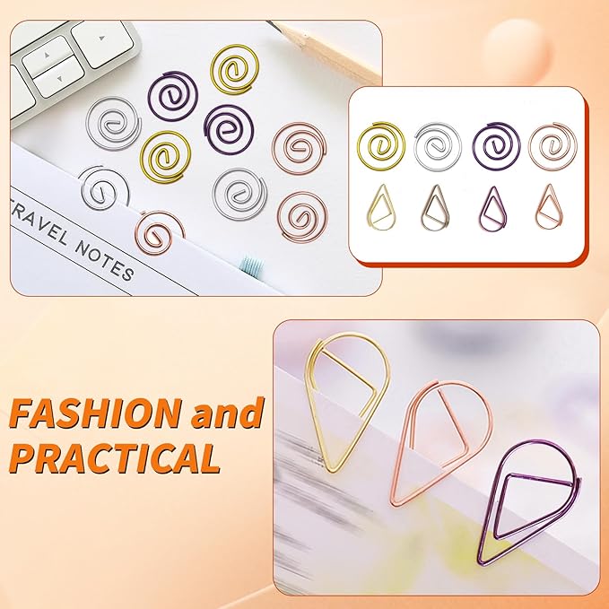 Hesena 320 Pcs Cute Paper Clips Set, 160 Pcs Round & 160 Pcs Teardrop Shape Paper Clipss, for Office and Home (Circular+Droplet)