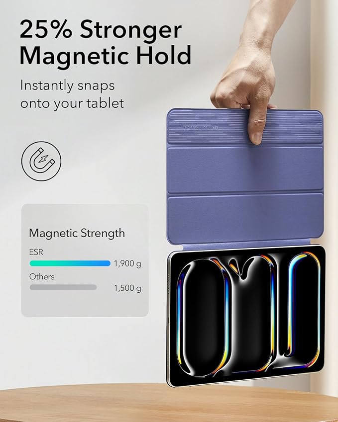 ESR for iPad Pro 13 Inch Case (M5/M4) 2025/2024, Powerful Magnetic Attachment, Slim Trifold Stand Case, Supports Pencil Pro & Pencil(USB-C), Auto Wake/Sleep, Rebound Series, Lavender