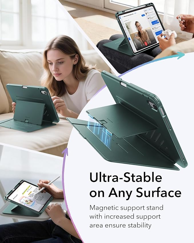 ESR for iPad Air 13 Inch Case M4/M3/M2 (2026/2025/2024), Vertical Stand Cover, Multi Stand Angles, Ultra-Stable Case with Pencil Holder, Flip Series, Green