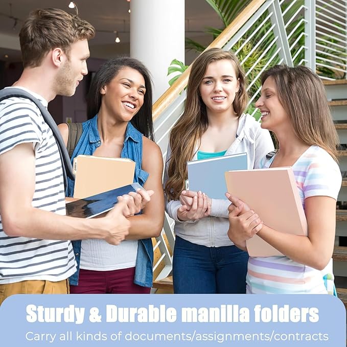 HABGP 100 Pcs Manilla Folders 8.5 x 11 Inch, 1/3-Cut Tab Colored File Folders Letter Size, Plastic Folders Aesthetic, School Business Office Manila Folders for Documents Paper
