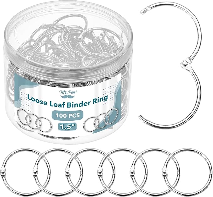Mr. Pen- Loose Leaf Binder Ring Bulk, 1.5 Inch, 100 Pack, Silver, Metal Rings for Index Cards