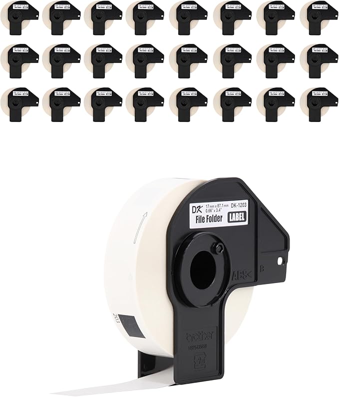 Brother Genuine DK-120324PK Die-Cut File Folder Labels, 0.66" x 3.4", Long Lasting Reliability, 300 Labels Per Roll, 24 Rolls per Box, White (DK120324PK), for use with select Brother QL Label Printers