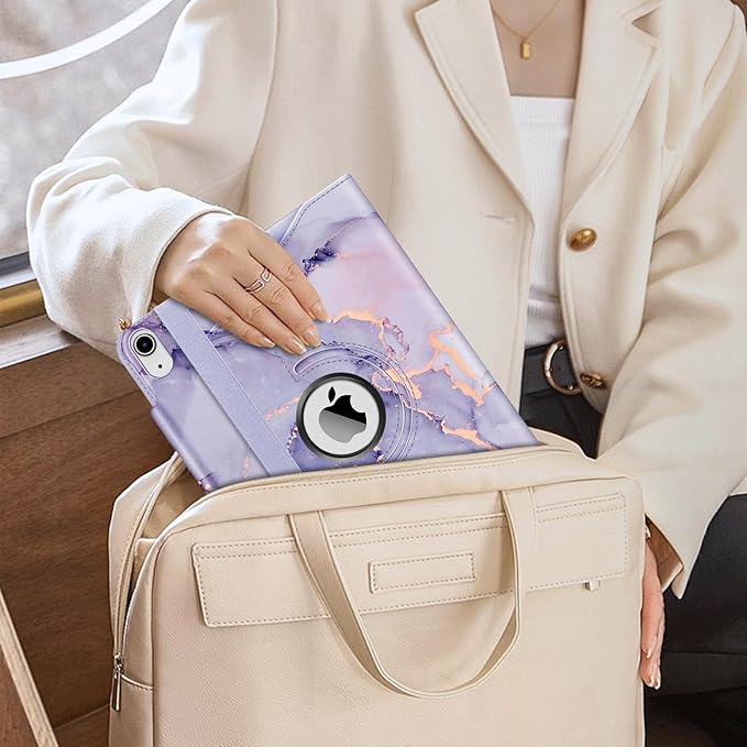 Fintie Rotating Case for iPad (A16) 11th Generation 11 Inch (2025), iPad 10th Generation 10.9 Inch (2022) - [Built-in Pencil Holder] 360 Degree Rotating Protective Stand Cover, Lilac Marble