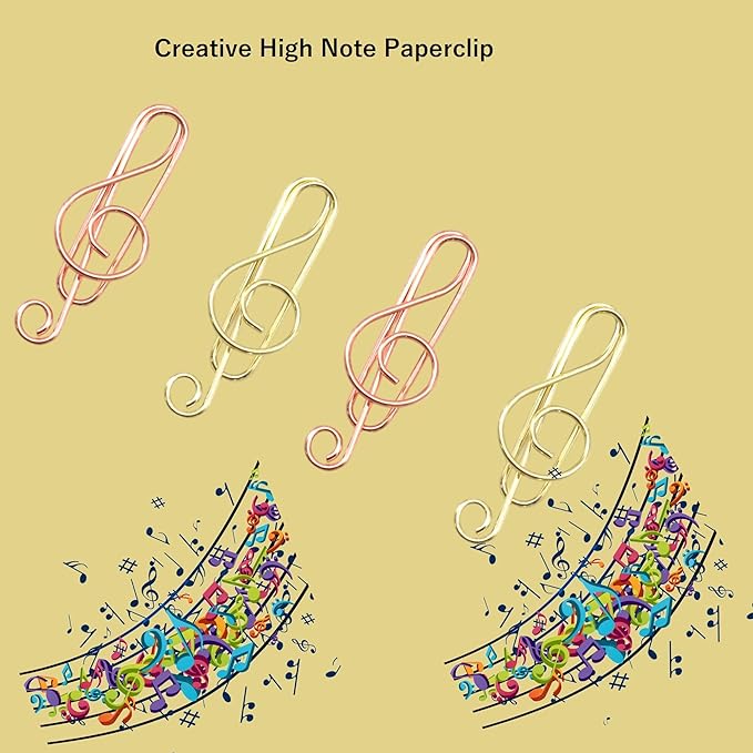 40 Pcs Note-Shaped Paper Clips - Fun Metal Paperclips Perfect for Office, School, Home File Organization, Wedding, Party Decorations, and DIY Crafts (Gold, Rose Gold)