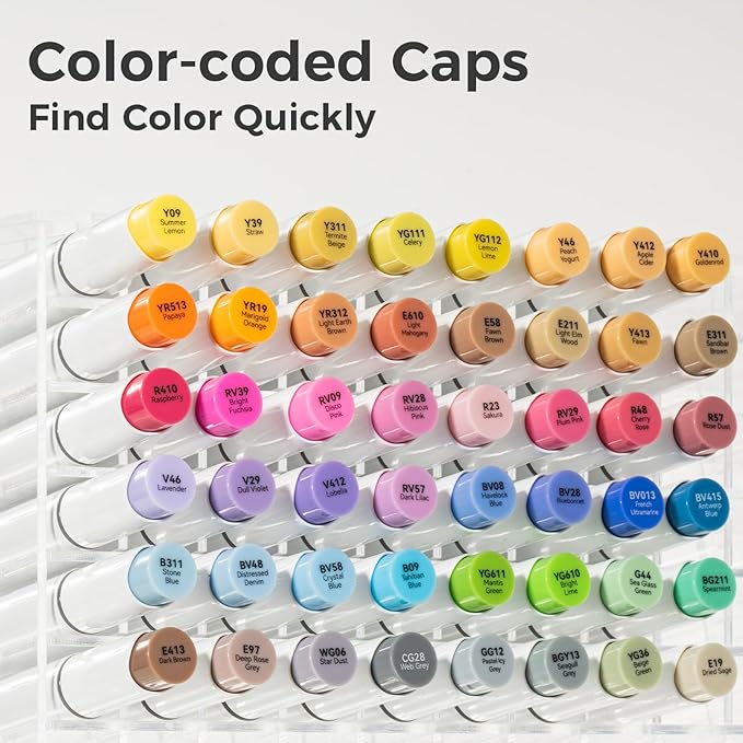 Ohuhu Alcohol Brush Markers 48 Mid-tone Colors - AP Certificated Double Tipped Alcohol Based Art Marker Set for Artist Adults Coloring Illustration - Honolulu Brush & Chisel Dual Tips - Refillable