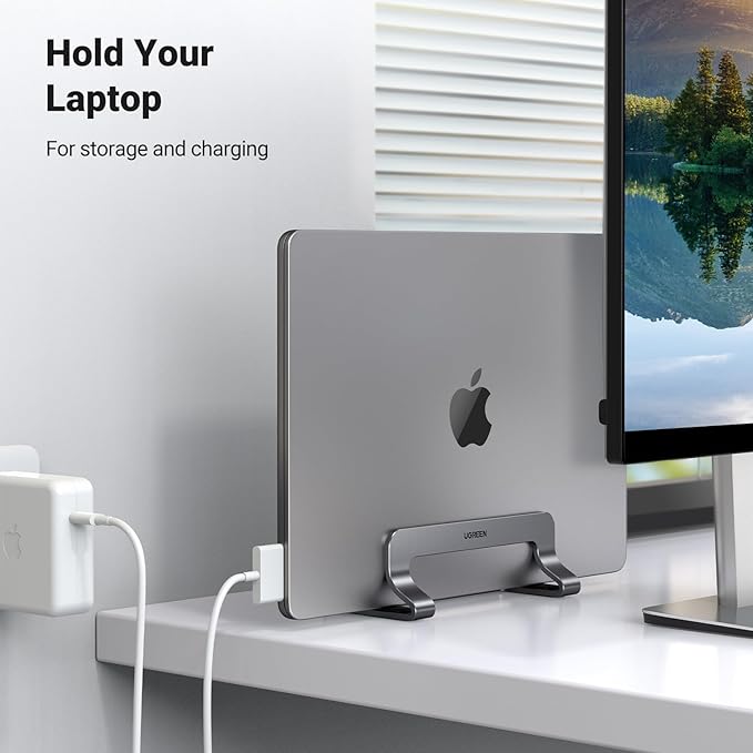 UGREEN Vertical Laptop Stand Holder for Desk Bundle, Gray and Silver
