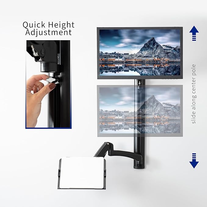 VIVO Sit-Stand Wall Mount Counterbalance Height Adjustable Monitor and Laptop Workstation for Screens up to 27 inches, STAND-SIT1L