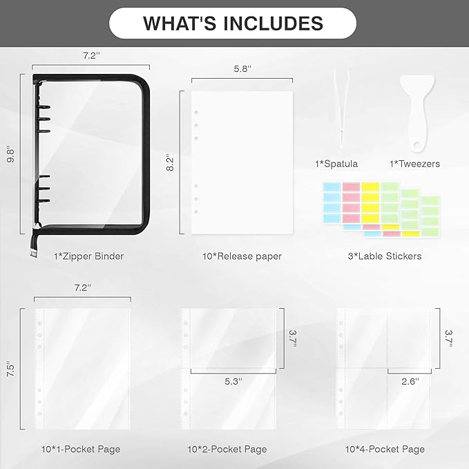 Ospelelf Reusable Sticker Book Stickers Organizer Storage, Zippered A5 Binder Collecting Album, Includes Storage Pockets, Release Paper, Essential for Scrapbook Planner Enthusiasts, Black