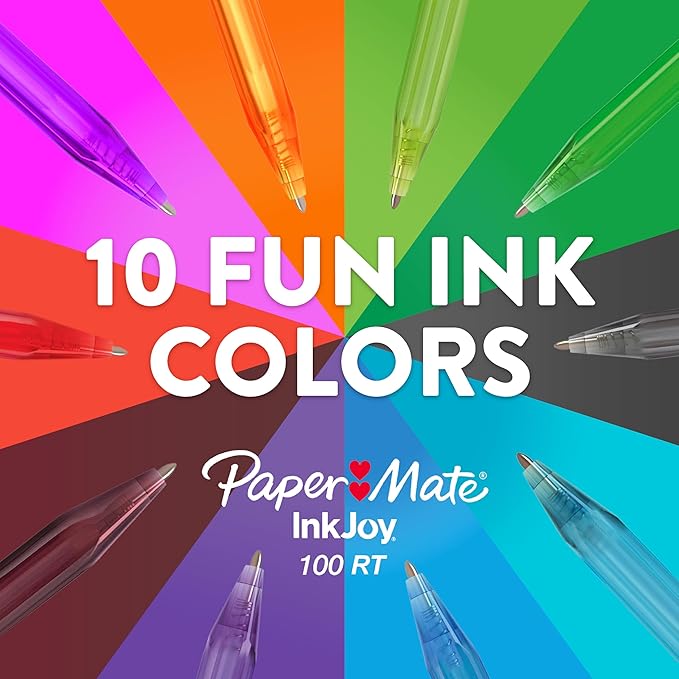 Paper Mate InkJoy 100RT Retractable Ballpoint Pens, Medium Point, Blue, Box of 12