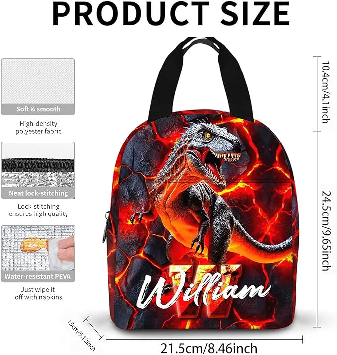 Custom Dinosaur Backpack for Boys Back to School Kids Backpacks with Lunch Box Personalized Name Bookbag for Elementary Middle School