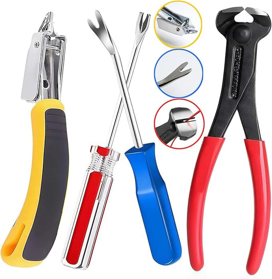 Upholstery Carpet Staple Remover and Nail Puller Remover Tool Set - Staple Puller & Tack Lifter Fastener Remover for Furniture Floor Wall Wood Case Car Photo Frames (4-PK)