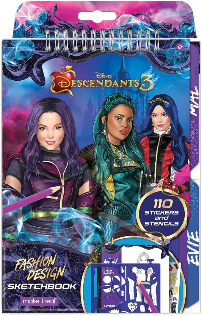 Disney Descendants 3 Fashion Design Sketchbook for Girls - Create Outfits with Evie & More, Includes Stencils, Stickers, Design Guide - Gift for Kids Ages 6+, Develops Real-World Skills Make it Real