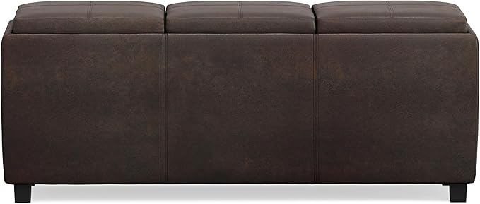 SIMPLIHOME Avalon Storage Ottoman - 42 inch Wide Upholstered Vegan Leather Rectangular Flip-Top Ottoman in Distressed Brown, Contemporary Coffee Table Ottoman for Living Room with Hidden Storage