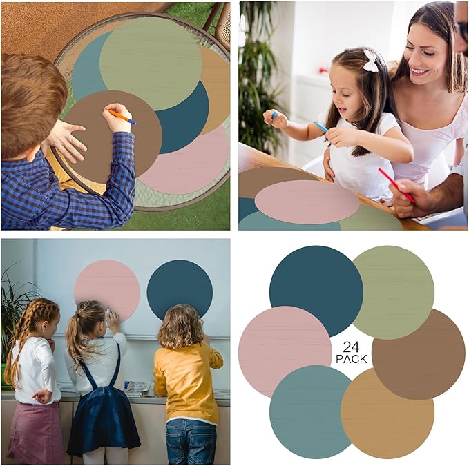 24 Pack 10 Inch Dry Erase Dots for Classroom Tables Dry Erase Circles Colorful Removable Board Marker Wall Sticker Decal Spot Set for Student Tables Desk School Teacher Supplies(Morandi Color)