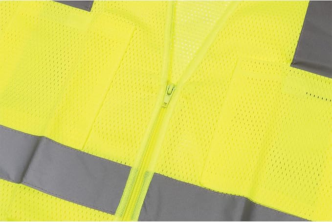 Performance Tool W1580 High-Visibility Reflective Safety Vest, Chest Pockets, Zip Closure, Neon Yellow
