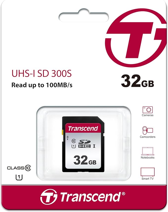 Transcend 32GB SDHC Memory Card, Up to 100MB/s, for Canon Nikon Sony Camcorder, SPYPOINT TACTACAM WOSPORTS Trail Camera, Panasonic Cameras, UHS-I U1 Full HD Class 10 High-Speed SD Card