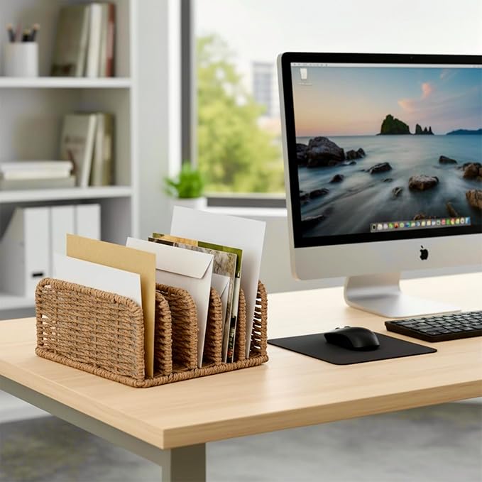 Desk Mail Organizer Large Capacity Mail Holder with 5-Slot, Letter Sorter File Holder, Letter Tray Office Envelope Organizer for Mails, Bill, Document, Notebook