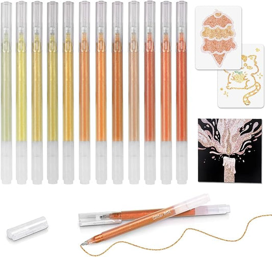 12 Yellow Glitter Gel Pens Set, 1.0 mm Fine Point for Black Paper & White Paper, Large Capacity Pens for Journaling, Adult Coloring Books, Drawing, Note Taking, Highlighting