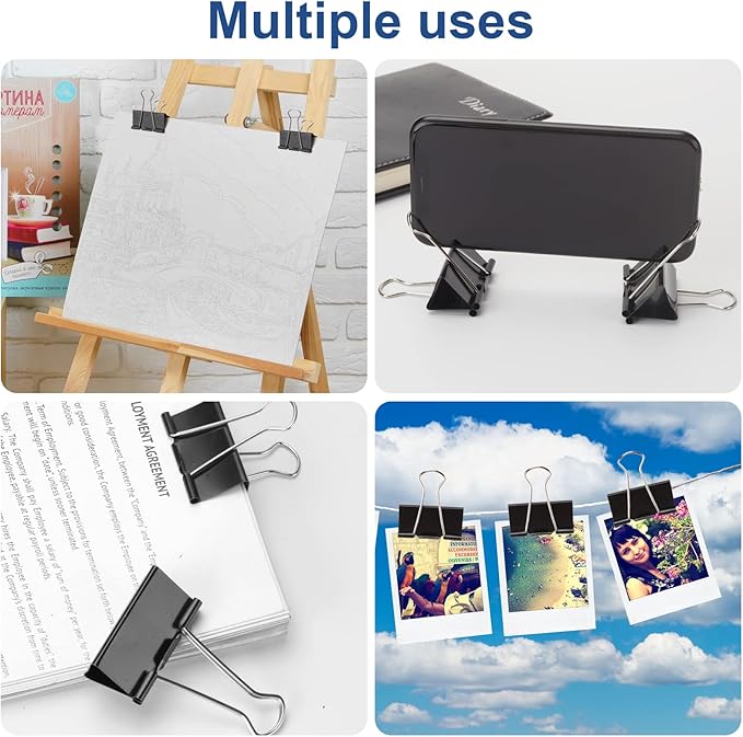 48 Pack XL Binder Clips 2 Inch Paper Clip Large Binding Clip, Jumbo Paperclips Bulk, Heavy Duty Big Paperwork Clamp Black, School Teachers Office and Kitchen Home Supplies