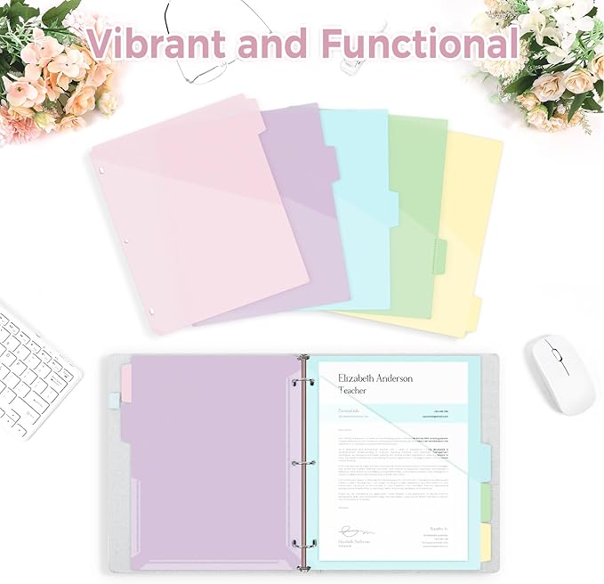 SKYDUE Binder Dividers with Tabs and Pockets – 2 Sets of 10-Pack for 3-Ring Binders, Writable Tabs, Durable & Tear-Resistant, Pink