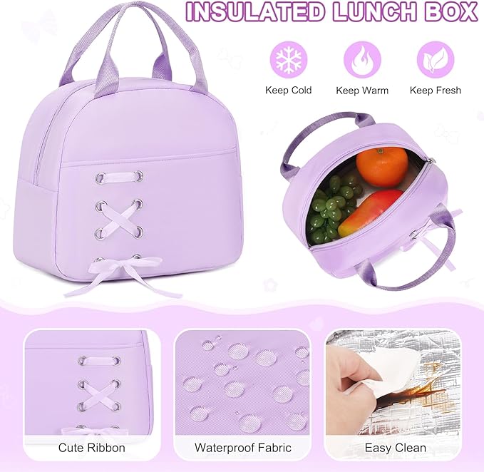 Backpacks for Girls, Girls Backpack with Lunch Box & Pencil Pouch for Teens Girl Kids Elementary Middle High School College Student Bookbag Daypack Laptop Travel Backpack for Women (Purple)