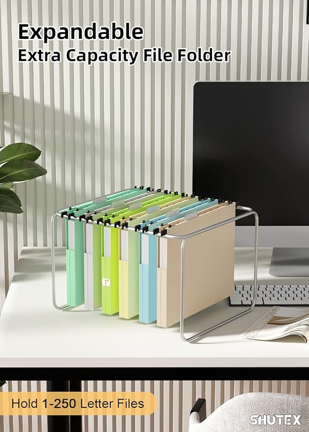 Hanging File Folders Letter Size, 12 Pack File Folders Hanging with Tabs, File Cabinet Hang Folder, 1 Inch Plastic Filing Folders Hanging Expandable File Organizer, Office Supplies, Pastel Folders