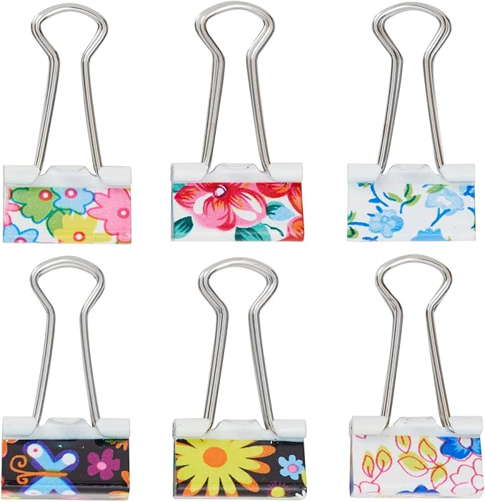 Juvale 40-Pack Small Floral Binder Clips - 1.5 x 0.75in Multicolor Iron - Secure Grip for Documents & Notebooks - School Supplies & Office Organization - Small Paper Clips for Files & Planners
