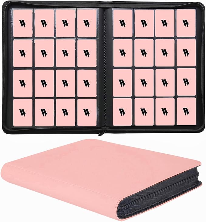 16 Pocket Card Binder, 1000+ Premium Zip Trading Card Binder, Double Sided Pocket Card Binder Album, Ringless Card Folder for MTG, TCG, Sports Card (Pink, 16Pockets)