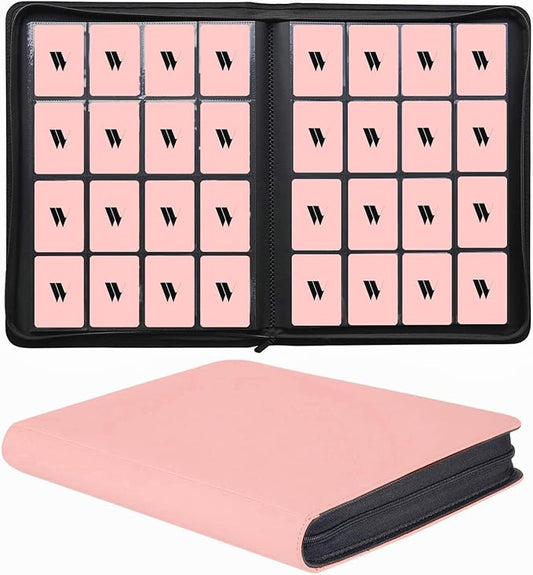 16 Pocket Card Binder, 1000+ Premium Zip Trading Card Binder, Double Sided Pocket Card Binder Album, Ringless Card Folder for MTG, TCG, Sports Card (Pink, 16Pockets)