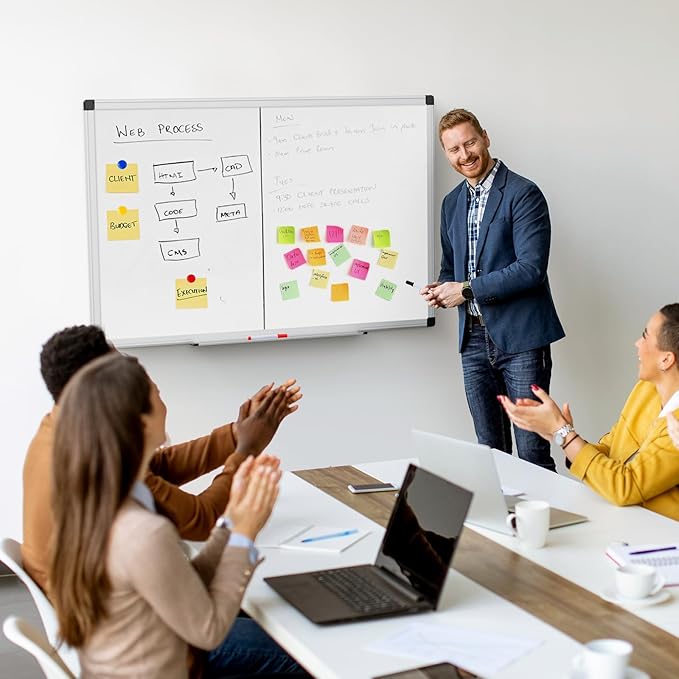 NEWBULIG Magnetic Dry Erase Whiteboard, 36" x 24" Large White Board with Silver Aluminum Frame for Wall with 1 Dry Eraser & 2 Multicolor Markers & 4 Magnetic Pins for Office, Home, School