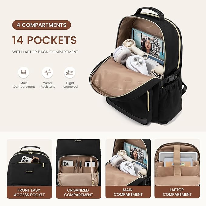 LOVEVOOK Laptop Backpack for Women with Pouch Pocket for Large Capacity Cup,18 Inch Laptop Computer Bag Travel Backpack Purse,Waterproof Work Business Backpack College Teacher Bags,Dark Purple