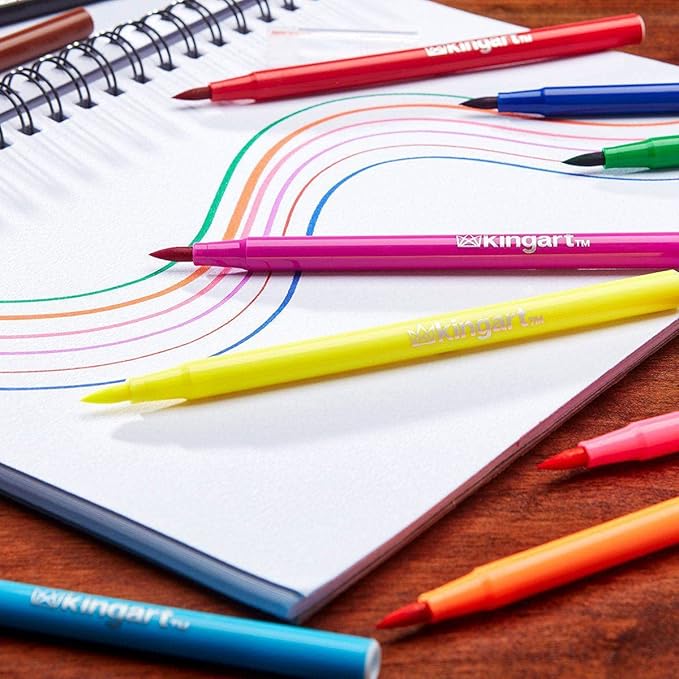 KINGART 'Watercolor-Effect' Brush Markers, 12 Colors - Brightly Colored Markers, Journaling, Lettering, Kids and Adult Coloring Books, and More, Convenient Carrying Case
