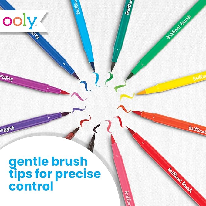 Ooly Brilliant Brush 12 Classic Colors, Calligraphy Pens for Writing & Hand Lettering, Dual Tip Pens for Beginners or Kids Includes 1 Brush & 1 Chisel Tip Pen