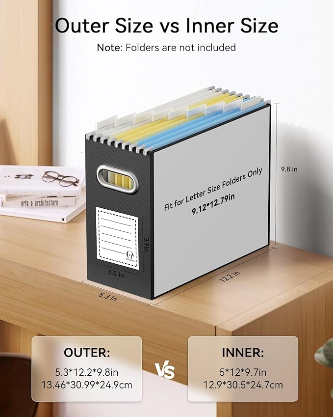 Oterri Cardboard File Organizer Box for Hanging File Folders Letter Size,File Box for Computer Desk,File Cabinet,Working Home,Office,Classroom（Black, Letter Size - 4 Packs）