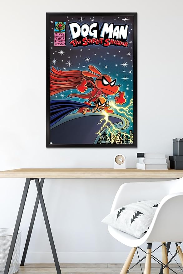 Dog Man - The Scarlet Shedder Wall Poster, 34L" x 22.4W", Black Framed Version