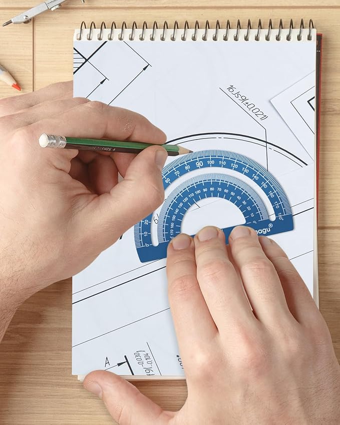 Honagu Triangular Ruler Set, 2 Set/8 Pieces Aluminum Alloy Ruler, Metal Drafting Ruler, Geometric Protractor for Students, Draftsmen, Engineers, School Office Supplies(15cm/5.9inches, Deep blue+Black)