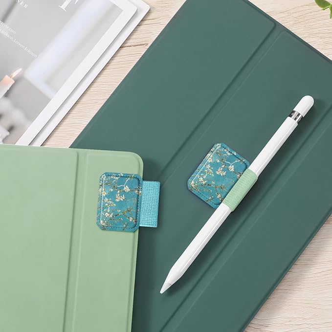 Fintie 4 Pack Pen Loop Holder for Apple Pencil Pro, Apple Pencil (USB-C / 1st / 2nd Generation) and Stylus Pens, Elastic Adhesive Leather Sleeve Attached to Cases, Blossom
