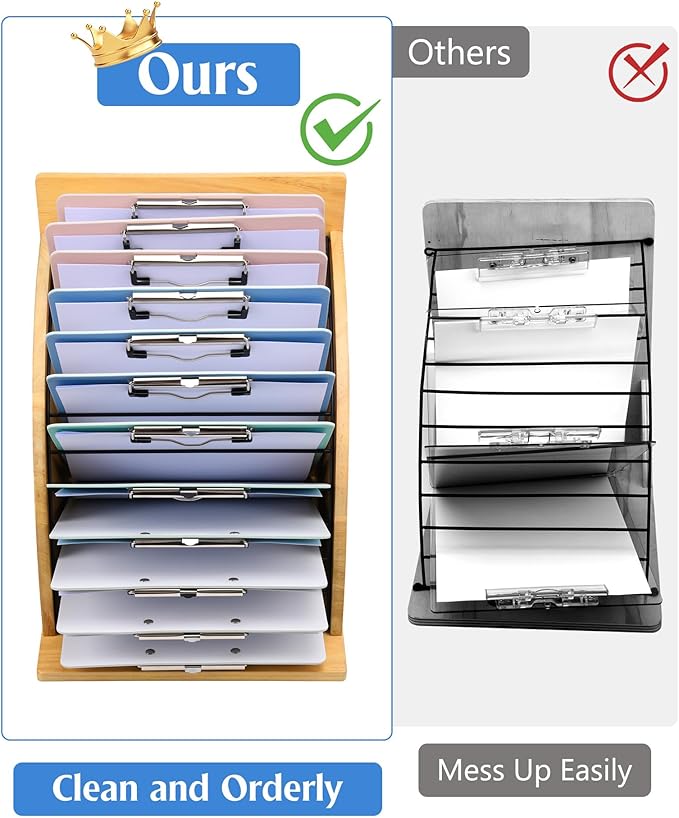 HULISEN Clipboard Holder, Wooden Clipboard Organizer with Raised Side Panel, Clip Board Storage Rack for Classroom and Office, Clip Boards not Included