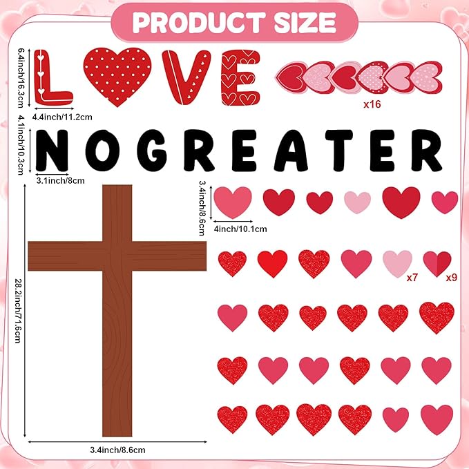 Valentine's Day Bulletin Board Decoration 3D Valentines Red Pink Heart Classroom Decorations Heart Religious Cross Cutouts Christian Bulletin Board for School Home Office Wall Door Decor Supplies