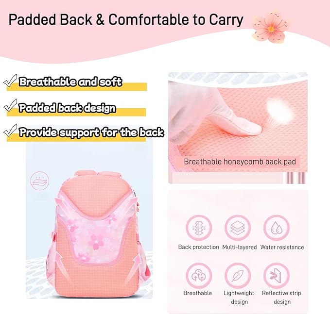 Kids Backpack School Bags for Girls, Cute Princess Backpack Multi-pocket Elementary School Students Bookbag for Girls, Pink