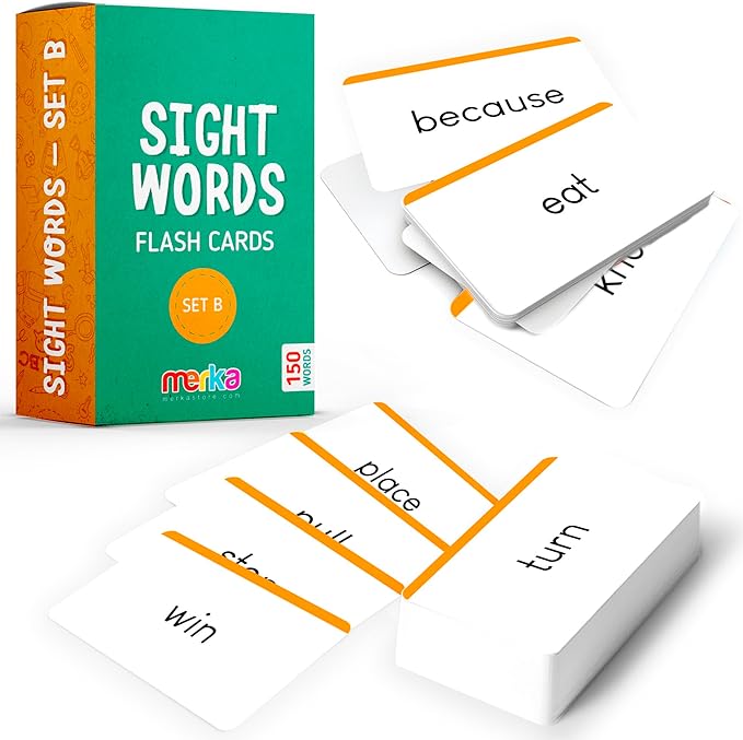 merka Sight Word Flash Cards - 150 Cards, Set B - Fry Sight Words & Vocabulary Flashcards for 1st Grade Reading