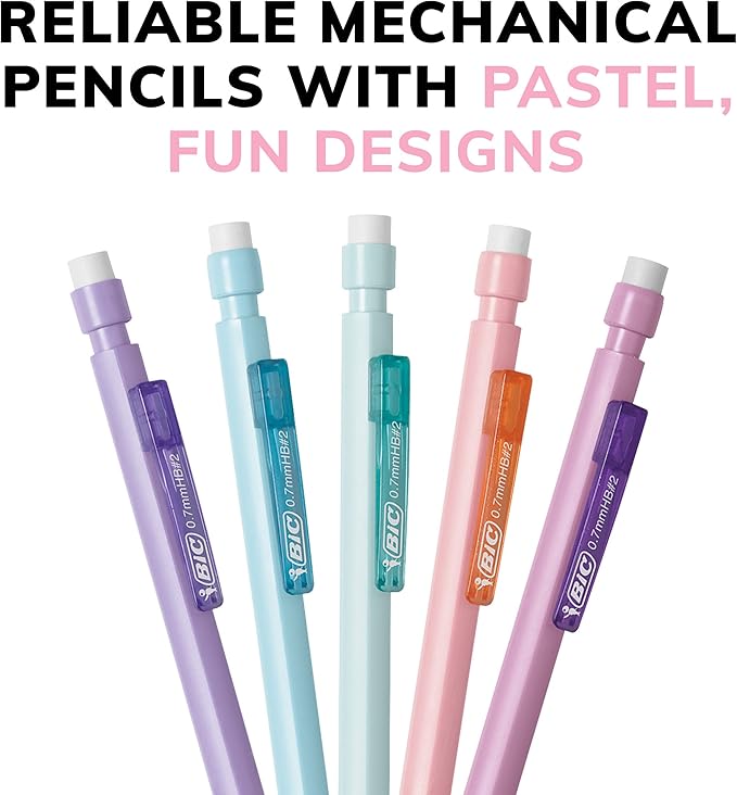 BIC Xtra-Smooth Pastel Mechanical Pencil, 0.7 mm Medium Point, No. 2 Lead, 24-Count