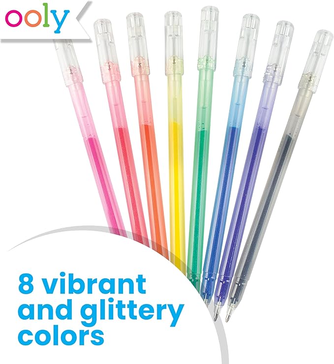 Ooly Radiant Writer's Glitter Gel Pens Set of 8 - Glitter Pens for Kids, Adults, Stationery and Art School Supplies