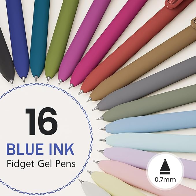 Blue Gel Pens - 16Pcs Blue Ink Pens 0.7mm Medium Point | Smooth Writing - Quick Drying Retractable Pen for Men Women (Vintage + Morandi - 16Pcs)