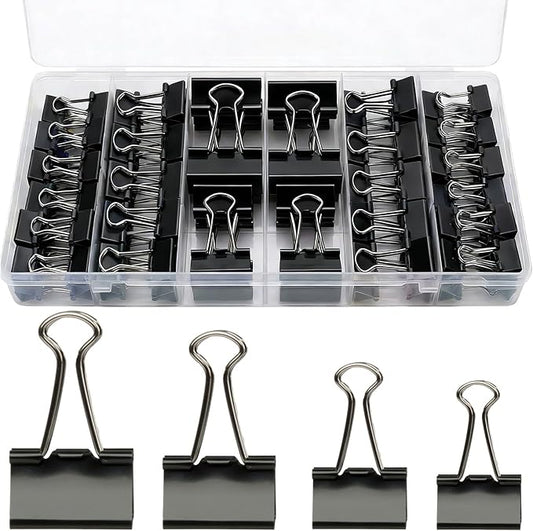 Binder Clips Assorted Sizes, 140 PCS Black Binder Paper Clips Office Clips Office Supplies Desk, 4 Sizes Cute Binder Clips Large Medium Binder Clip Small Paper Clips Medium Paper Clamps (Black)