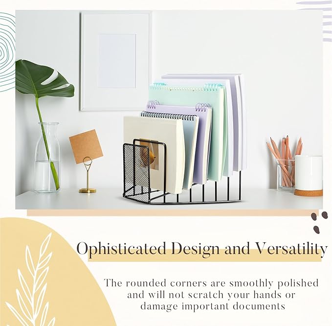 2 Pcs 7 Section Wire File Organizer for Desk, Metal Mesh Incline File Holder, Letter & Magazine Folder Rack, Desktop Paper Sorter for Home Office School (Black)