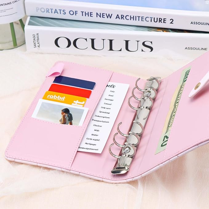 A6 Budget Binder Soft Faux Leather Binders Cover Refillable 6 Rings Loose Leaf Binding Cover for Planner Traveller Journal Accessories Supplies (Snap Pink A6)