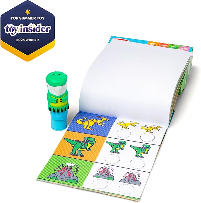 Melissa & Doug Sticker Wow!™ 24-Page Activity Pad and Sticker Stamper, 300 Stickers, Arts and Crafts Fidget Toy Collectible Character – Dinosaur Creative Play Travel Toy for Girls and Boys 3+,