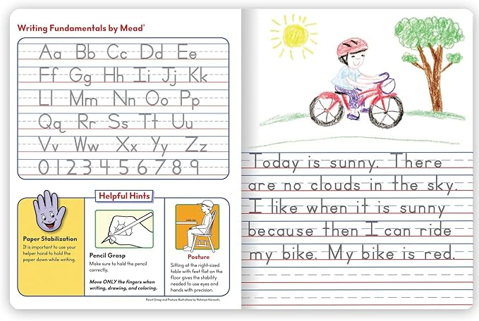 Mead Primary Journal, 4 Pack, Half Page Ruled, Grades K-2, 7-1/2" x 9-3/4", 100 Sheets per Journal, Assorted Colors (610051-ECM)
